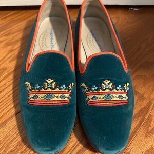 Stubbs & Wootton Crown Loafers - Teal with Orange Trim
